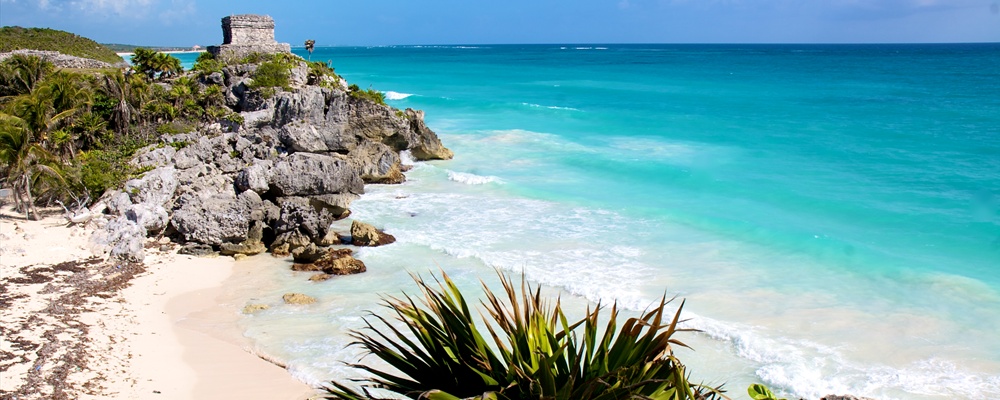 Mayan Ruins Above Blue Waters
